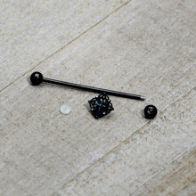 Load image into Gallery viewer, 14G Blue Gem Black Lacy Rhombus Industrial Barbell 38mm
