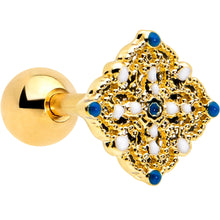 Load image into Gallery viewer, 16G 1/4 Blue Gem Gold Tone Lacy Rhombus Cartilage Tragus Earring
