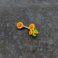 Load image into Gallery viewer, Happy Sunflower Trio Double Mount Belly Ring
