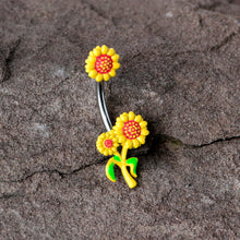 Load image into Gallery viewer, Happy Sunflower Trio Double Mount Belly Ring

