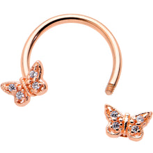 Load image into Gallery viewer, 16G 3/8 Clear Gem Rosy Tone Butterfly Horseshoe Circular Barbell
