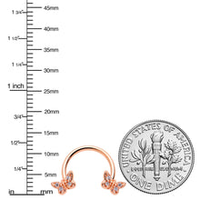 Load image into Gallery viewer, 16G 3/8 Clear Gem Rosy Tone Butterfly Horseshoe Circular Barbell
