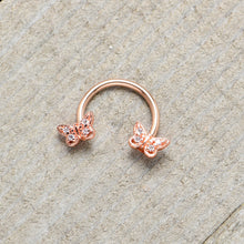 Load image into Gallery viewer, 16G 3/8 Clear Gem Rosy Tone Butterfly Horseshoe Circular Barbell
