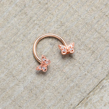 Load image into Gallery viewer, 16G 3/8 Clear Gem Rosy Tone Butterfly Horseshoe Circular Barbell
