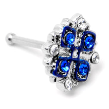 将图片加载到图库查看器，20G 1/4 Clear Blue Gem Embellished Cross Nose Bone
