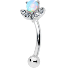 Load image into Gallery viewer, 16G 5/16 White Synthetic Opal Style Flower Curved Eyebrow Ring

