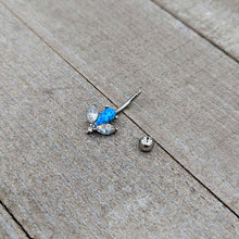 Load image into Gallery viewer, Blue Synthetic Opal Style Flower Belly Ring
