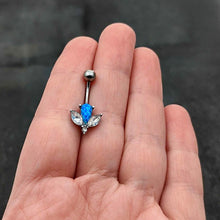 Load image into Gallery viewer, Blue Synthetic Opal Style Flower Belly Ring
