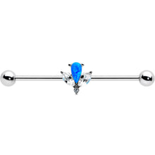 Load image into Gallery viewer, 14G Blue Faux Opal Style Flower Industrial Barbell 38mm
