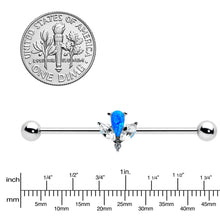 Load image into Gallery viewer, 14G Blue Faux Opal Style Flower Industrial Barbell 38mm
