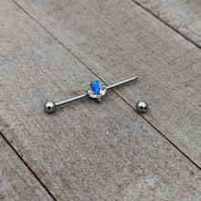 Load image into Gallery viewer, 14G Blue Faux Opal Style Flower Industrial Barbell 38mm
