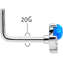 Load image into Gallery viewer, 20G 1/4 Blue Synthetic Opal Style Flower L Shape Nose Ring
