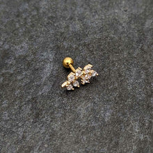 Load image into Gallery viewer, 16G 1/4 Clear CZ Gem Gold Hue Flower Vine Cartilage Tragus Earring
