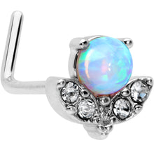 Load image into Gallery viewer, 20G 7mm White Synthetic Opal Style Flower L Shape Nose Ring
