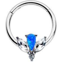 Load image into Gallery viewer, 16G 3/8 Blue Faux Opal Style Flower Hinged Segment Ring
