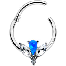 Load image into Gallery viewer, 16G 3/8 Blue Faux Opal Style Flower Hinged Segment Ring
