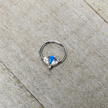 Load image into Gallery viewer, 16G 3/8 Blue Faux Opal Style Flower Hinged Segment Ring
