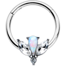 Load image into Gallery viewer, 16G 3/8 White Faux Opal Style Flower Hinged Segment Ring
