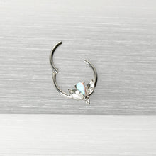Load image into Gallery viewer, 16G 3/8 White Faux Opal Style Flower Hinged Segment Ring
