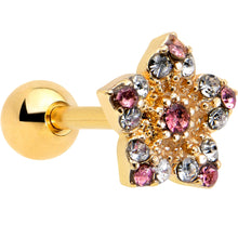 Load image into Gallery viewer, 16G 1/4 Pink Clear Gem Gold Tone Texture Star Cartilage Earring
