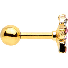 Load image into Gallery viewer, 16G 1/4 Pink Clear Gem Gold Tone Texture Star Cartilage Earring
