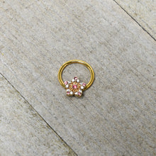 将图片加载到图库查看器，16G 3/8 Pink Clear Gem Gold Tone Texture Star Hinged Segment Ring
