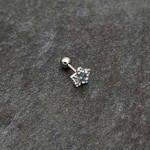Load image into Gallery viewer, 16G 1/4 Blue Clear Gem Opulent Flower Cartilage Tragus Earring
