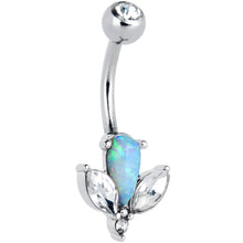 Load image into Gallery viewer, White Faux Opal Drop Flower Belly Ring
