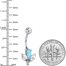 Load image into Gallery viewer, White Faux Opal Drop Flower Belly Ring
