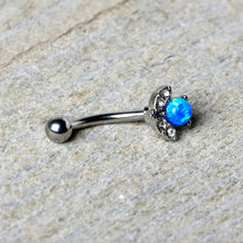 Load image into Gallery viewer, 16G 5/16 Clear Gem Blue Faux Opal Style Flower Curved Eyebrow Ring
