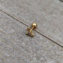 Load image into Gallery viewer, 16G 1/4 Clear Gem Gold Tone Flying Dragonfly Cartilage Earring
