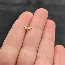 Load image into Gallery viewer, 16G 1/4 Clear Gem Gold Tone Flying Dragonfly Cartilage Earring
