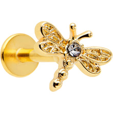 Load image into Gallery viewer, 16G 5/16 Clear Gem Gold Hue Flying Dragonfly Labret Monroe Tragus
