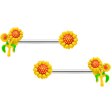 Load image into Gallery viewer, 14G 9/16 Happy Yellow Sunflower Trio Barbell Nipple Ring Set
