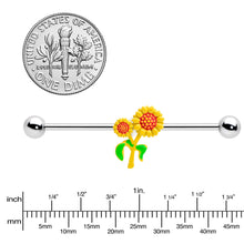 Load image into Gallery viewer, 14G Happy Sunflower Duo Industrial Barbell 38mm
