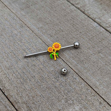 Load image into Gallery viewer, 14G Happy Sunflower Duo Industrial Barbell 38mm
