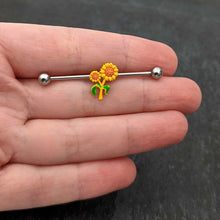 Load image into Gallery viewer, 14G Happy Sunflower Duo Industrial Barbell 38mm
