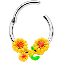 Load image into Gallery viewer, 16G 3/8 Happy Yellow Sunflower Trio Hinged Segment Ring
