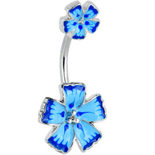 将图片加载到图库查看器，Blue Flower Textured Center Double Mount Belly Ring
