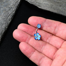 将图片加载到图库查看器，Blue Flower Textured Center Double Mount Belly Ring
