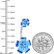 将图片加载到图库查看器，Blue Flower Textured Center Double Mount Belly Ring
