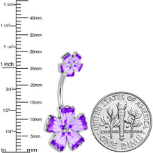 将图片加载到图库查看器，Purple Flower Textured Center Double Mount Belly Ring
