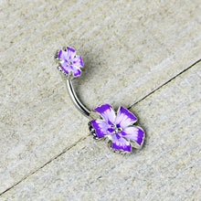 将图片加载到图库查看器，Purple Flower Textured Center Double Mount Belly Ring
