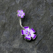 将图片加载到图库查看器，Purple Flower Textured Center Double Mount Belly Ring

