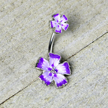 将图片加载到图库查看器，Purple Flower Textured Center Double Mount Belly Ring
