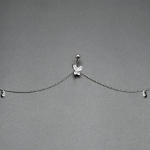 Load image into Gallery viewer, Clear Gem Rococo Butterfly Dangle Belly Ring Belly Chain
