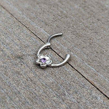 Load image into Gallery viewer, 16G 5/16 Purple Gem Sweetheart Flower Cartilage Clicker
