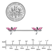 Load image into Gallery viewer, 14G 5/8 Pink Gem Simple Styled Dragonfly Barbell Nipple Ring Set
