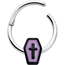 Load image into Gallery viewer, 16G 3/8 Creepy Coffin Lt Purple Glow in Dark Hinged Segment Ring
