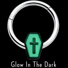 Load image into Gallery viewer, 16G 3/8 Creepy Coffin Lt Purple Glow in Dark Hinged Segment Ring
